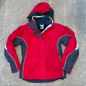 Columbia Interchange Core 2 in 1 Winter Jacket Hood Red Gray Size Small